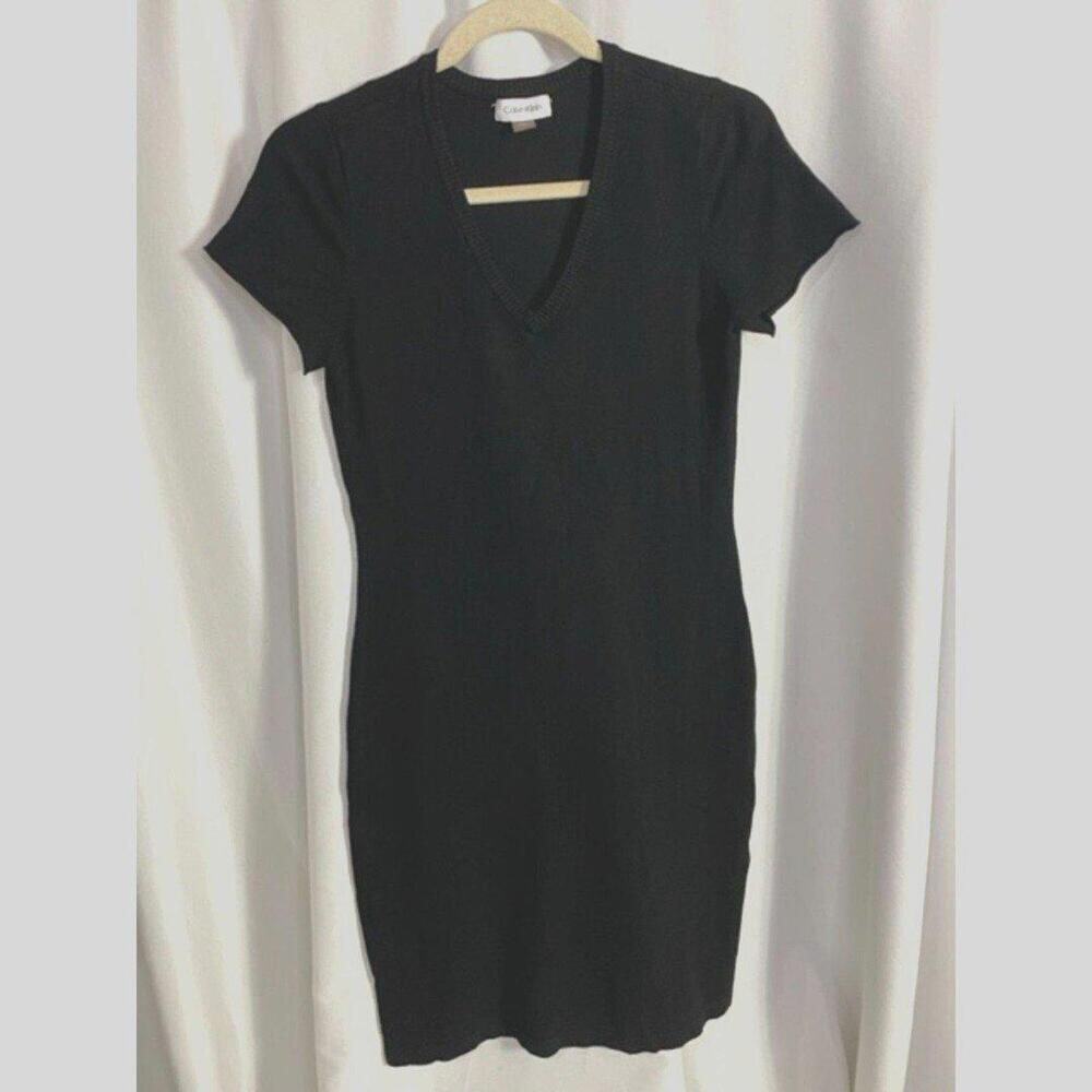 Calvin Klein Womens Dress Black Short Sleeve V-Neck Size S